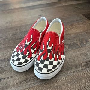 Checkered flame vans slips ons